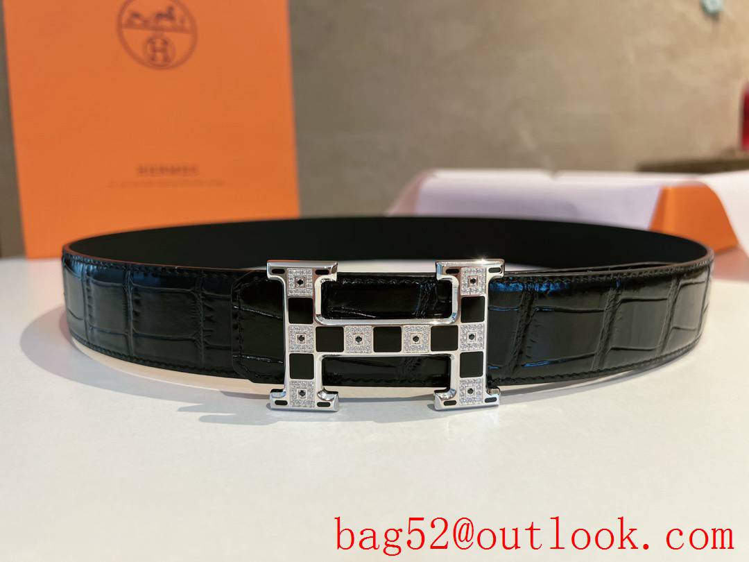 Hermes Metal buckle made of stainless steel inlaid with Austrian crystal diamonds belt