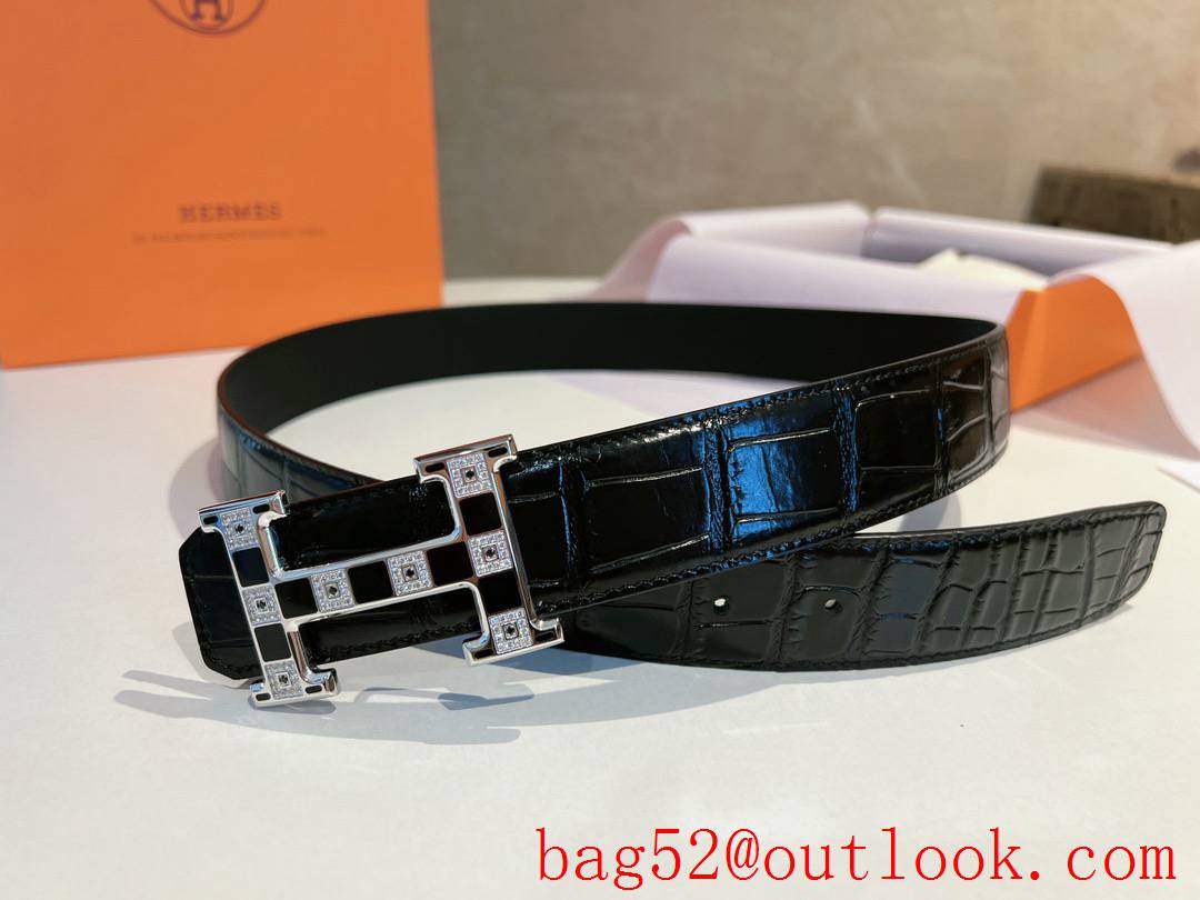 Hermes Metal buckle made of stainless steel inlaid with Austrian crystal diamonds belt