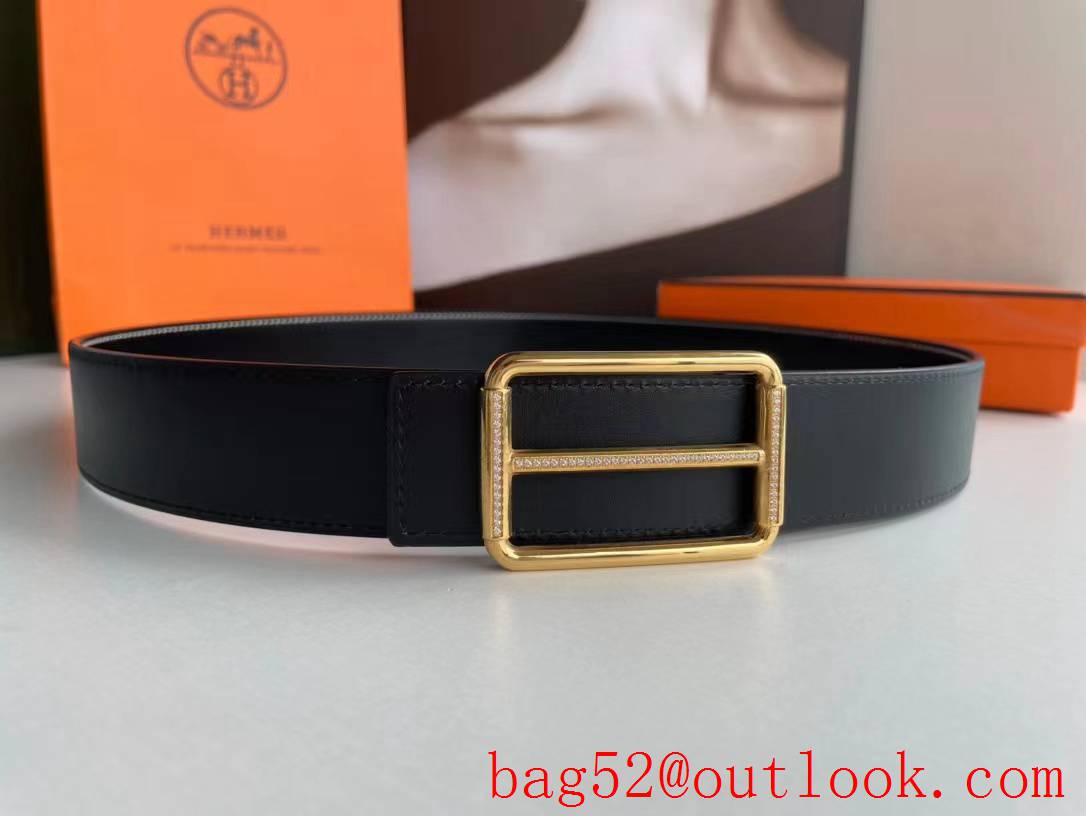 Hermes Double-sided fine cowhide belt with diamond buckle belt