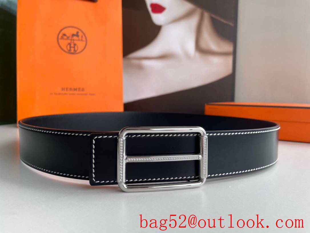 Hermes Double-sided fine cowhide belt with diamond buckle belt