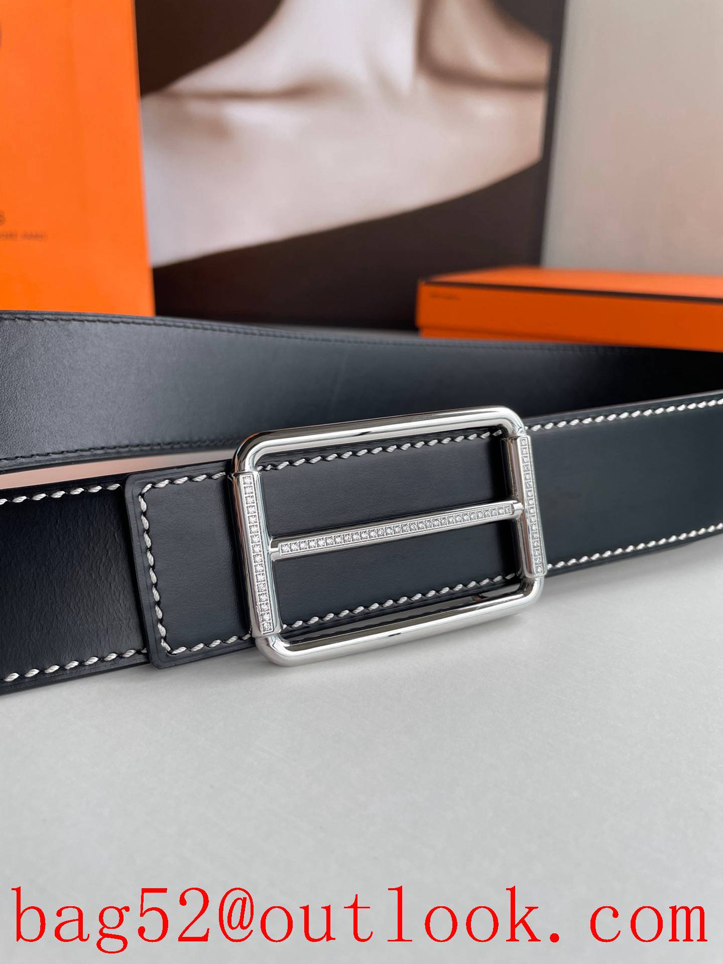 Hermes Double-sided fine cowhide belt with diamond buckle belt