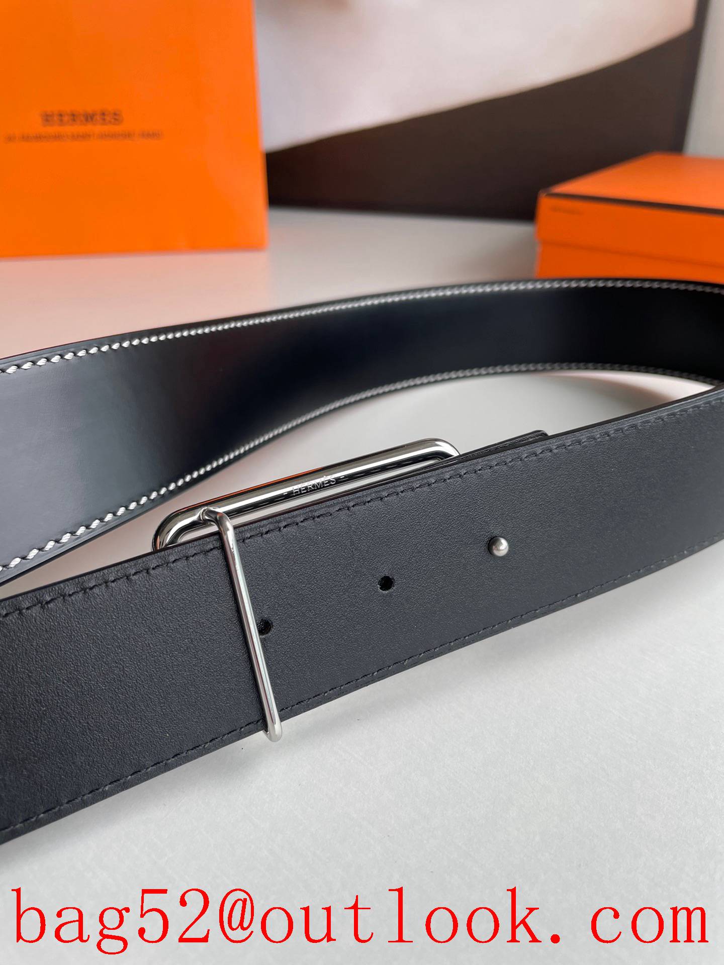 Hermes Double-sided fine cowhide belt with diamond buckle belt