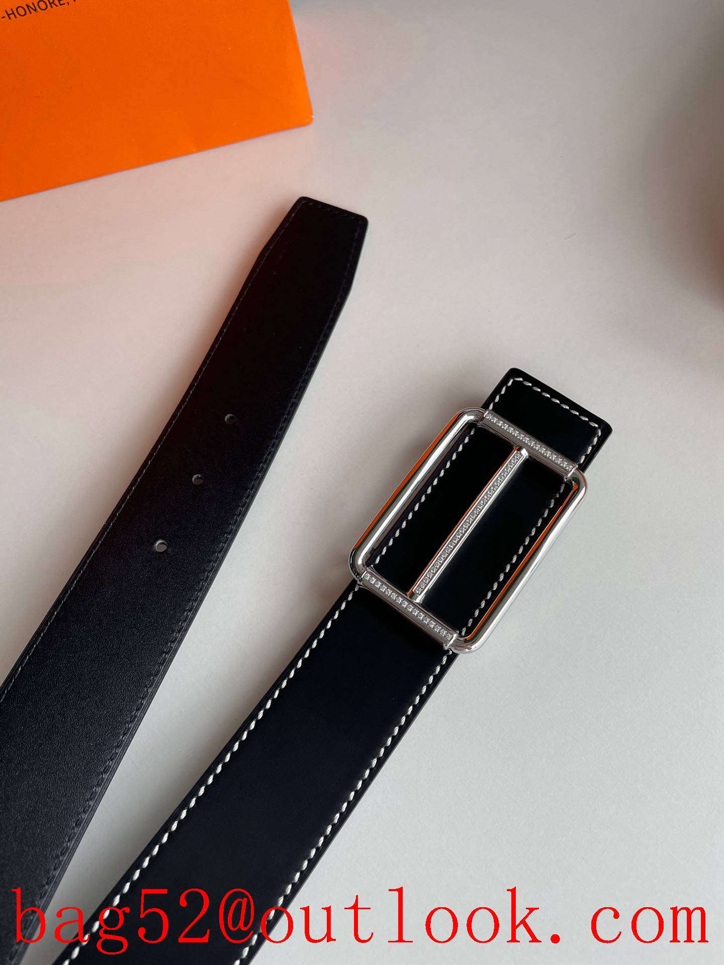 Hermes Double-sided fine cowhide belt with diamond buckle belt