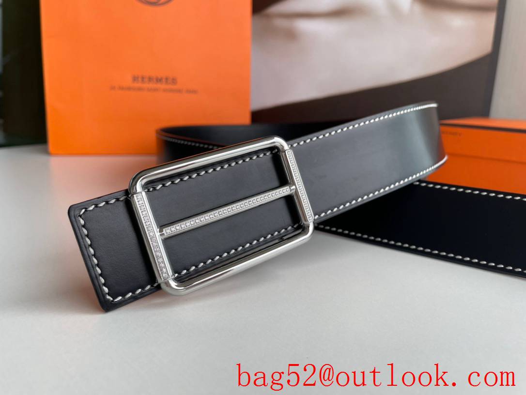 Hermes Double-sided fine cowhide belt with diamond buckle belt