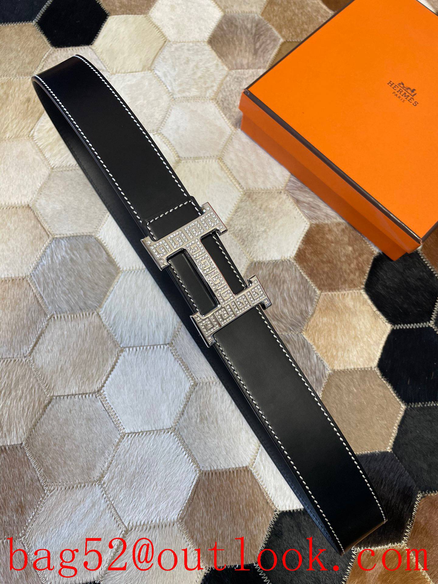 Hermes men's 3.8cm stainless steel sliver belt