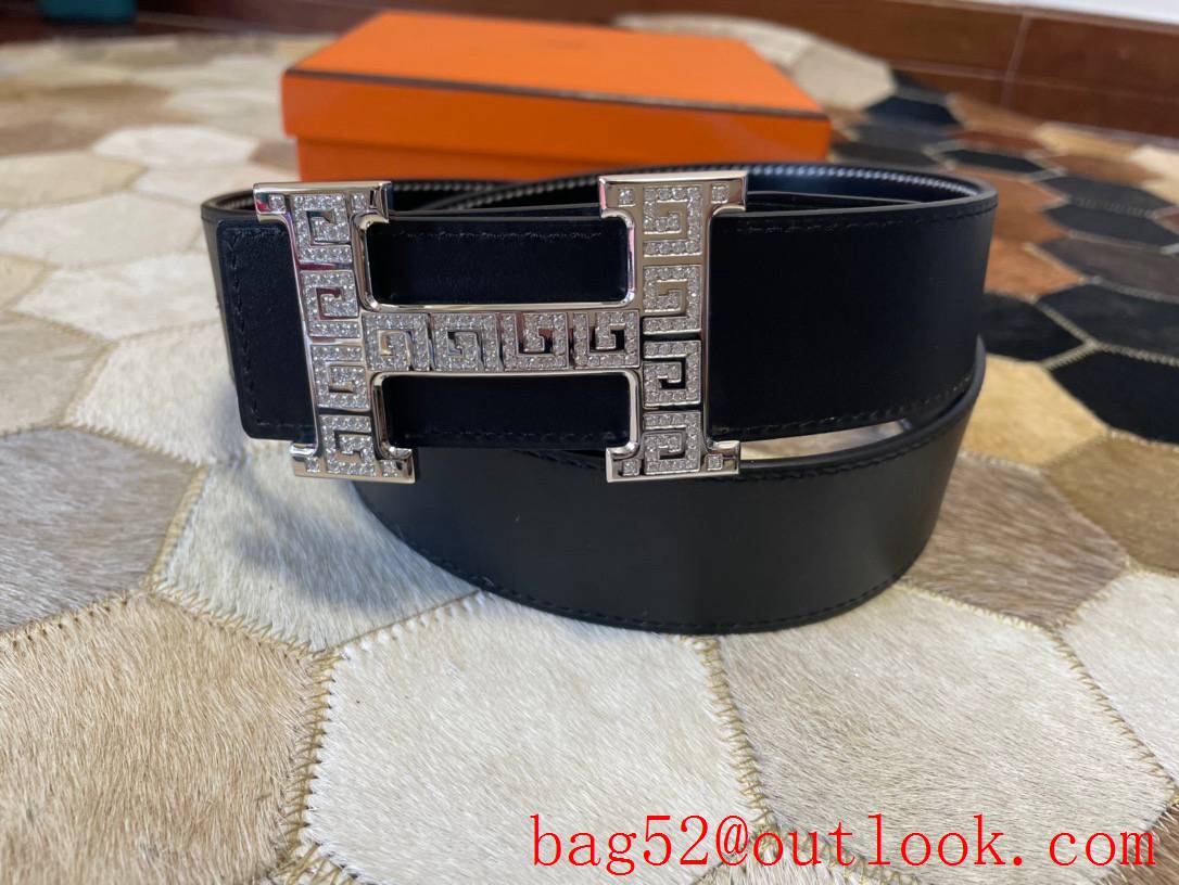 Hermes men's 3.8cm stainless steel sliver belt