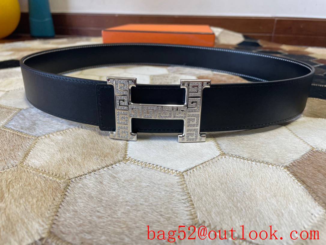 Hermes men's 3.8cm stainless steel sliver belt