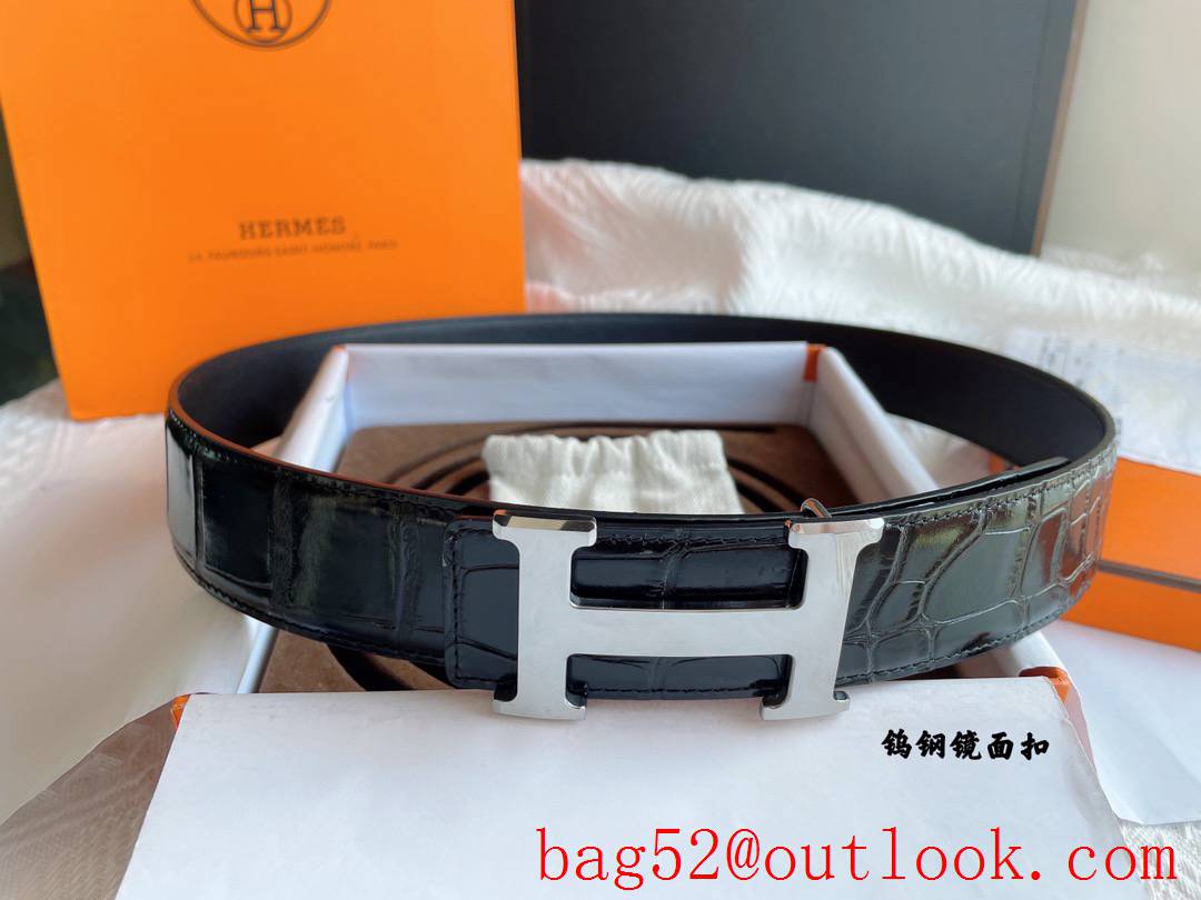 Hermes Imported leather pressed crocodile leather sole belt