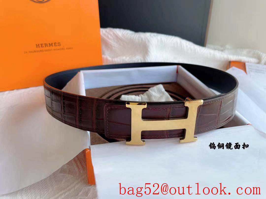 Hermes Imported leather pressed crocodile leather sole belt