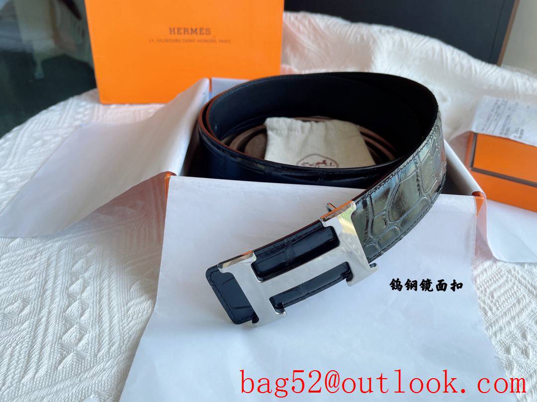 Hermes Imported leather pressed crocodile leather sole belt