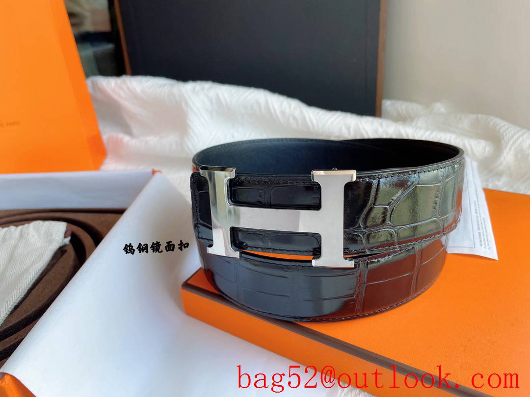 Hermes Imported leather pressed crocodile leather sole belt