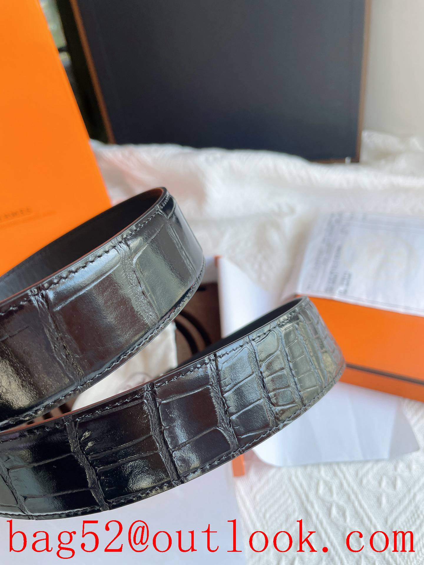 Hermes Imported leather pressed crocodile leather sole belt