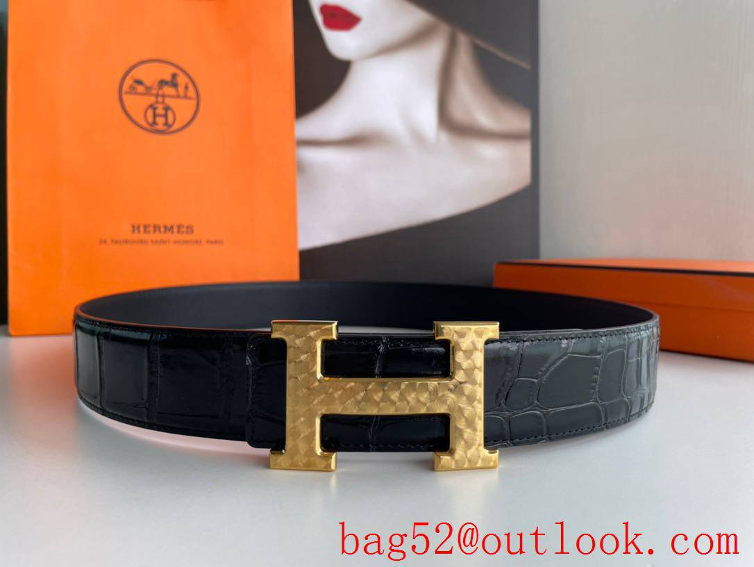 Hermes stainless steel H pattern metal gold buckle belt
