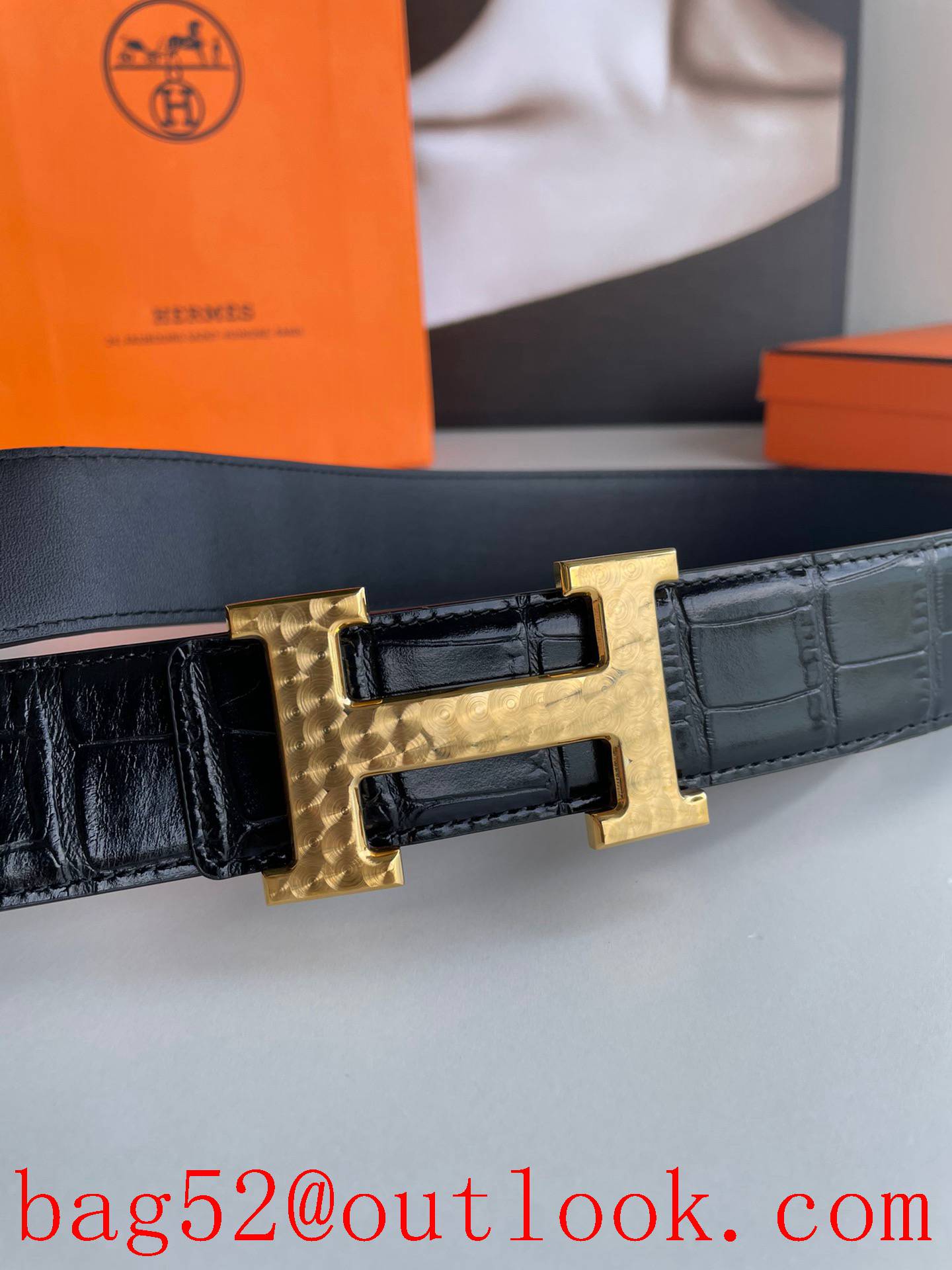 Hermes stainless steel H pattern metal gold buckle belt