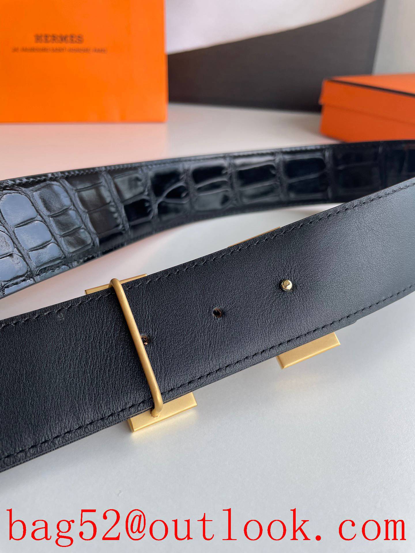 Hermes stainless steel H pattern metal gold buckle belt