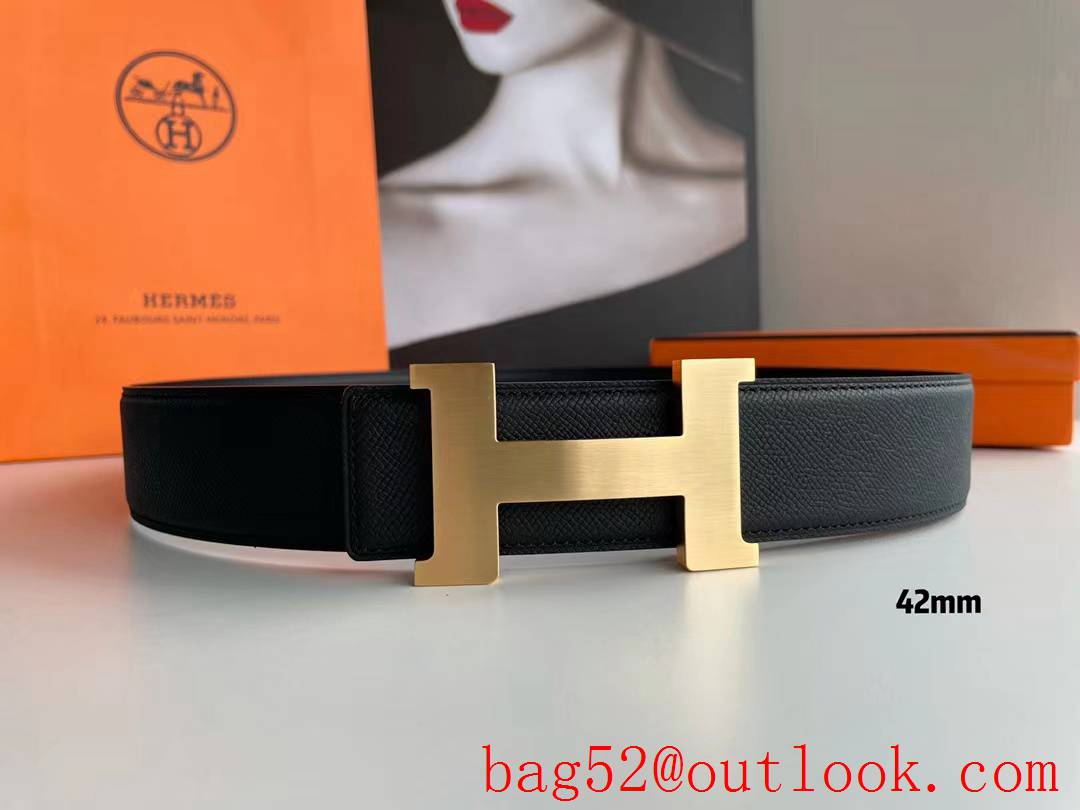 Hermes Men's Belt 4.2cm Gold Silver Solder Point Metal Buckle belt