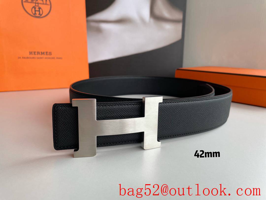 Hermes Men's Belt 4.2cm Gold Silver Solder Point Metal Buckle belt