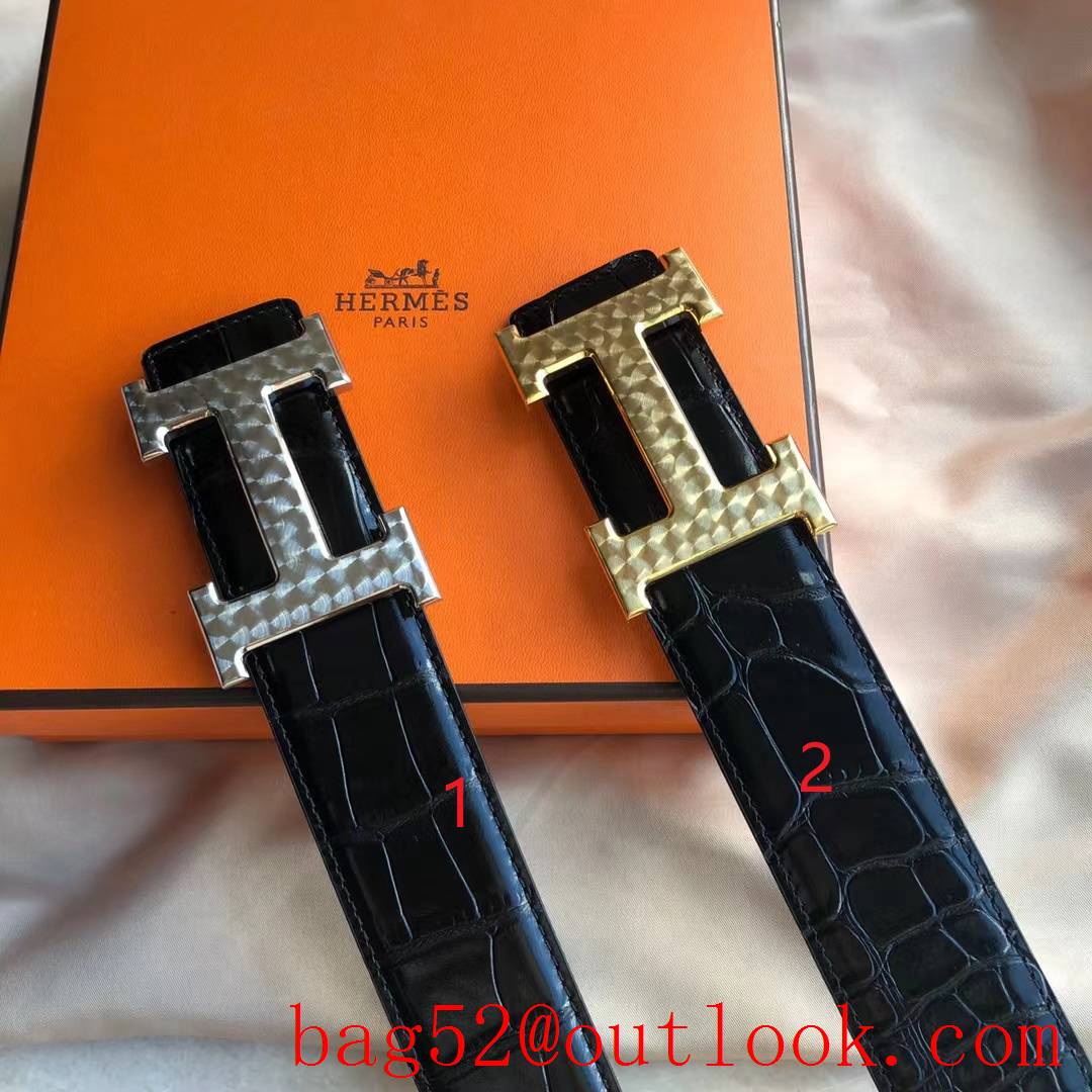 Hermes stainless steel H pattern metal buckle belt