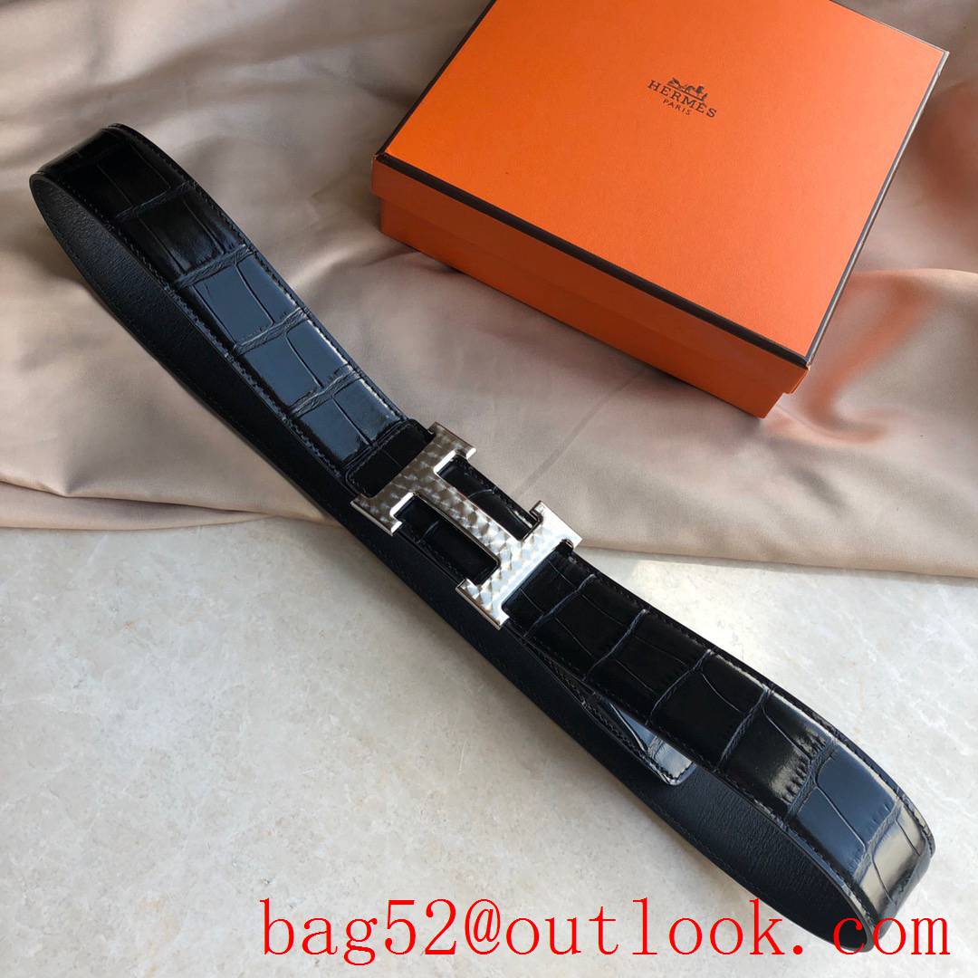 Hermes stainless steel H pattern metal buckle belt