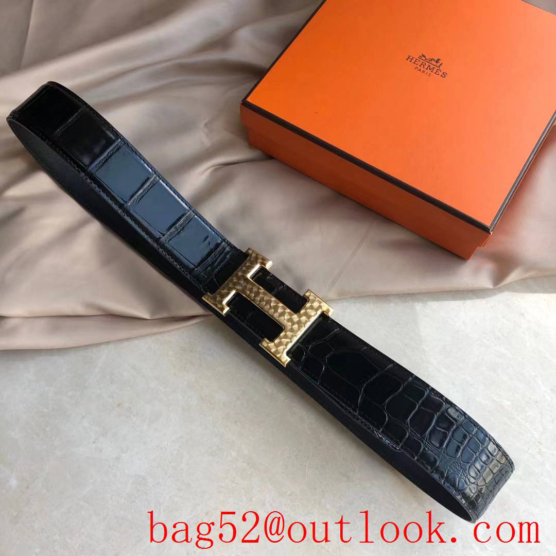 Hermes stainless steel H pattern metal buckle belt