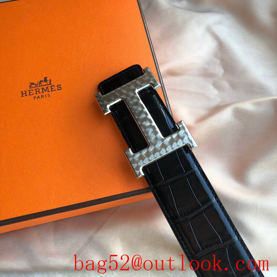 Hermes stainless steel H pattern metal buckle belt