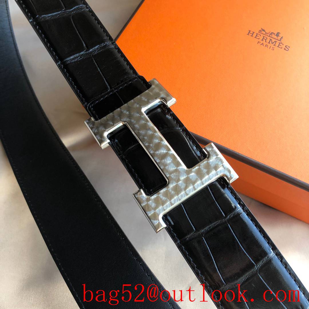 Hermes stainless steel H pattern metal buckle belt