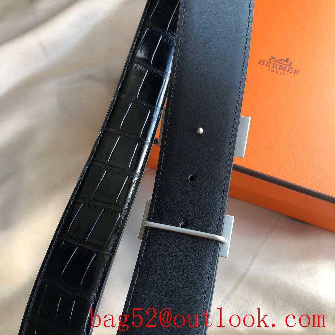 Hermes stainless steel H pattern metal buckle belt