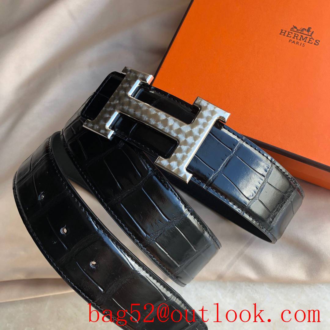 Hermes stainless steel H pattern metal buckle belt