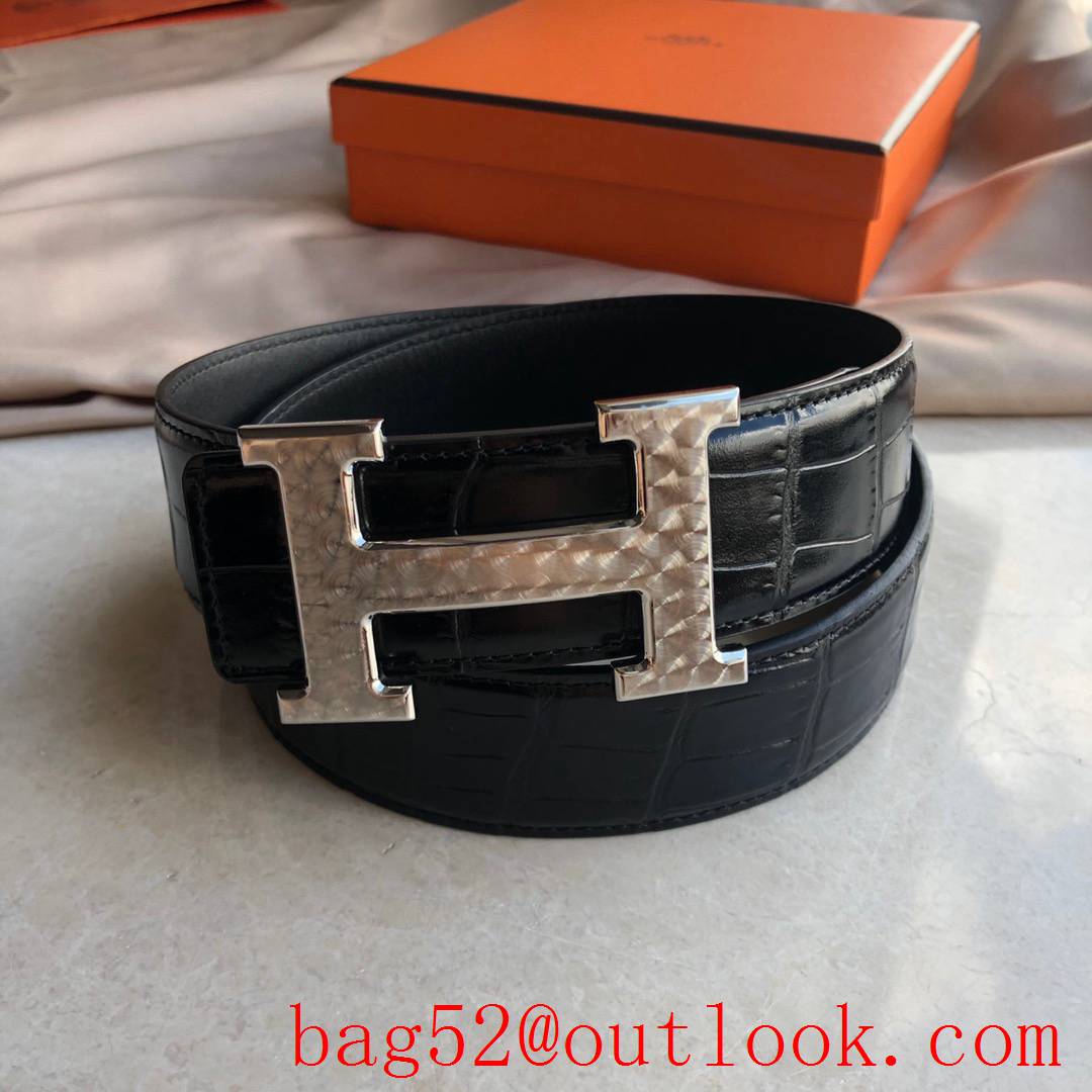 Hermes stainless steel H pattern metal buckle belt