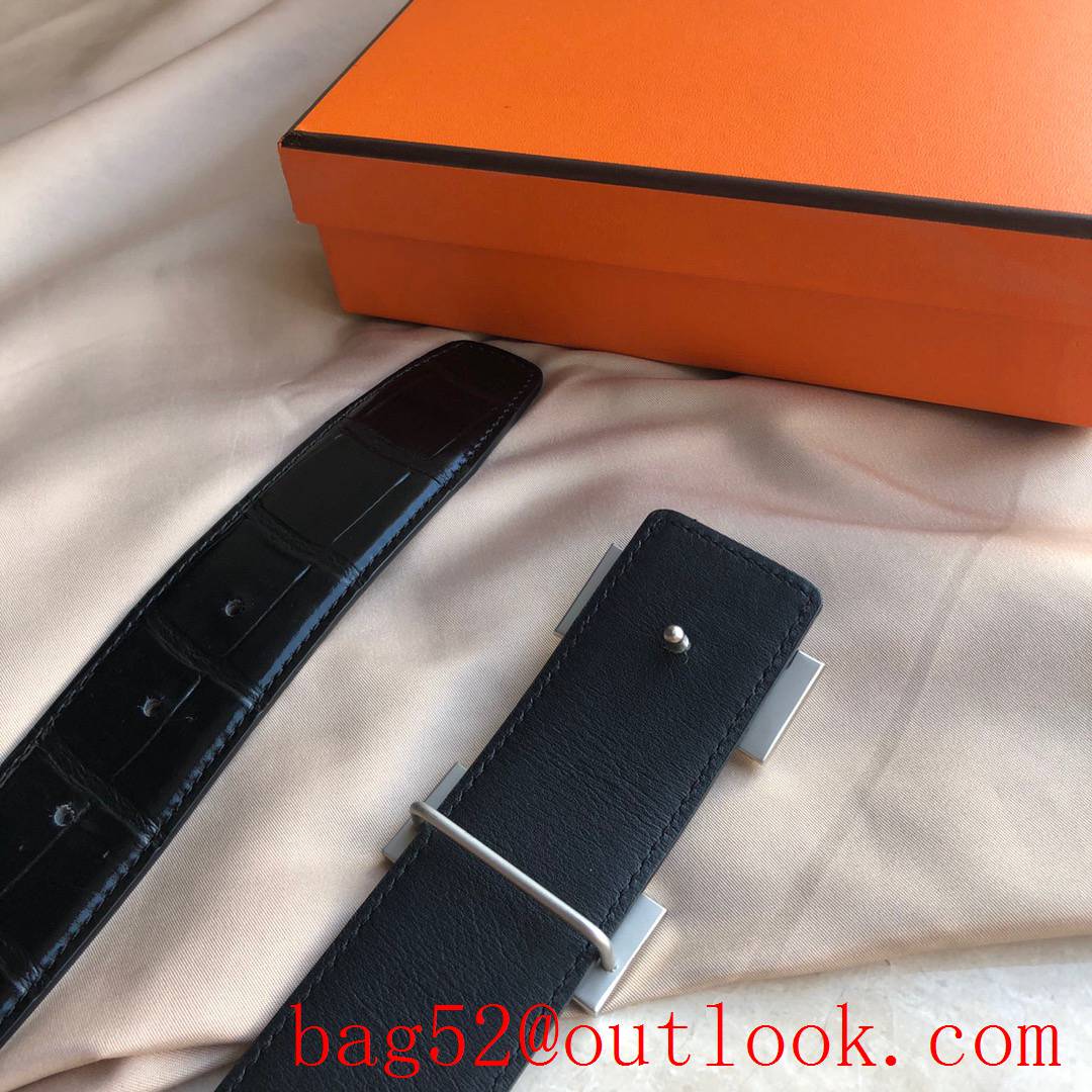 Hermes stainless steel H pattern metal buckle belt