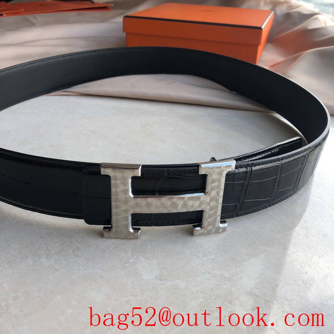 Hermes stainless steel H pattern metal buckle belt