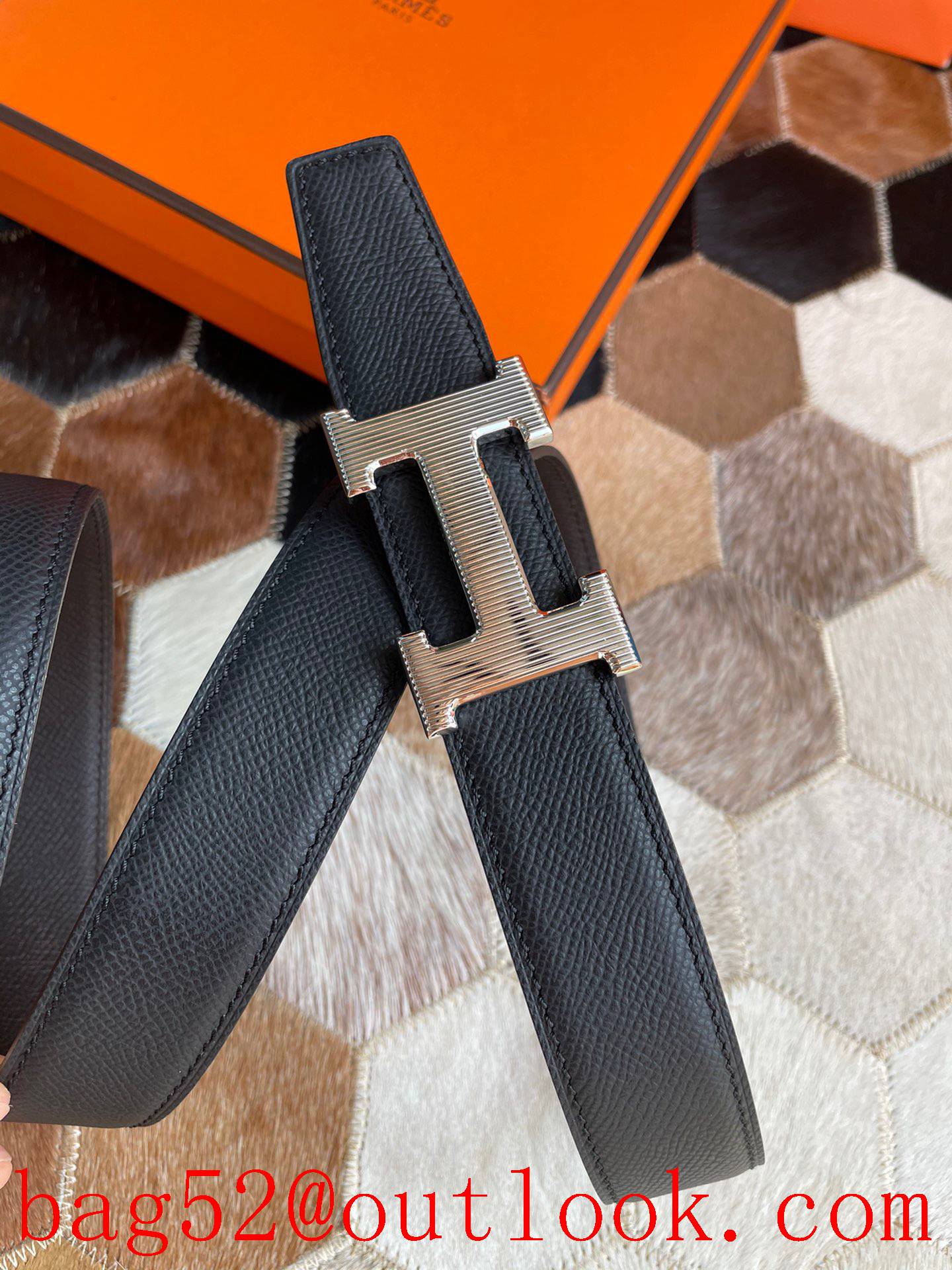 Hermes boutique striped welding point buckle belt