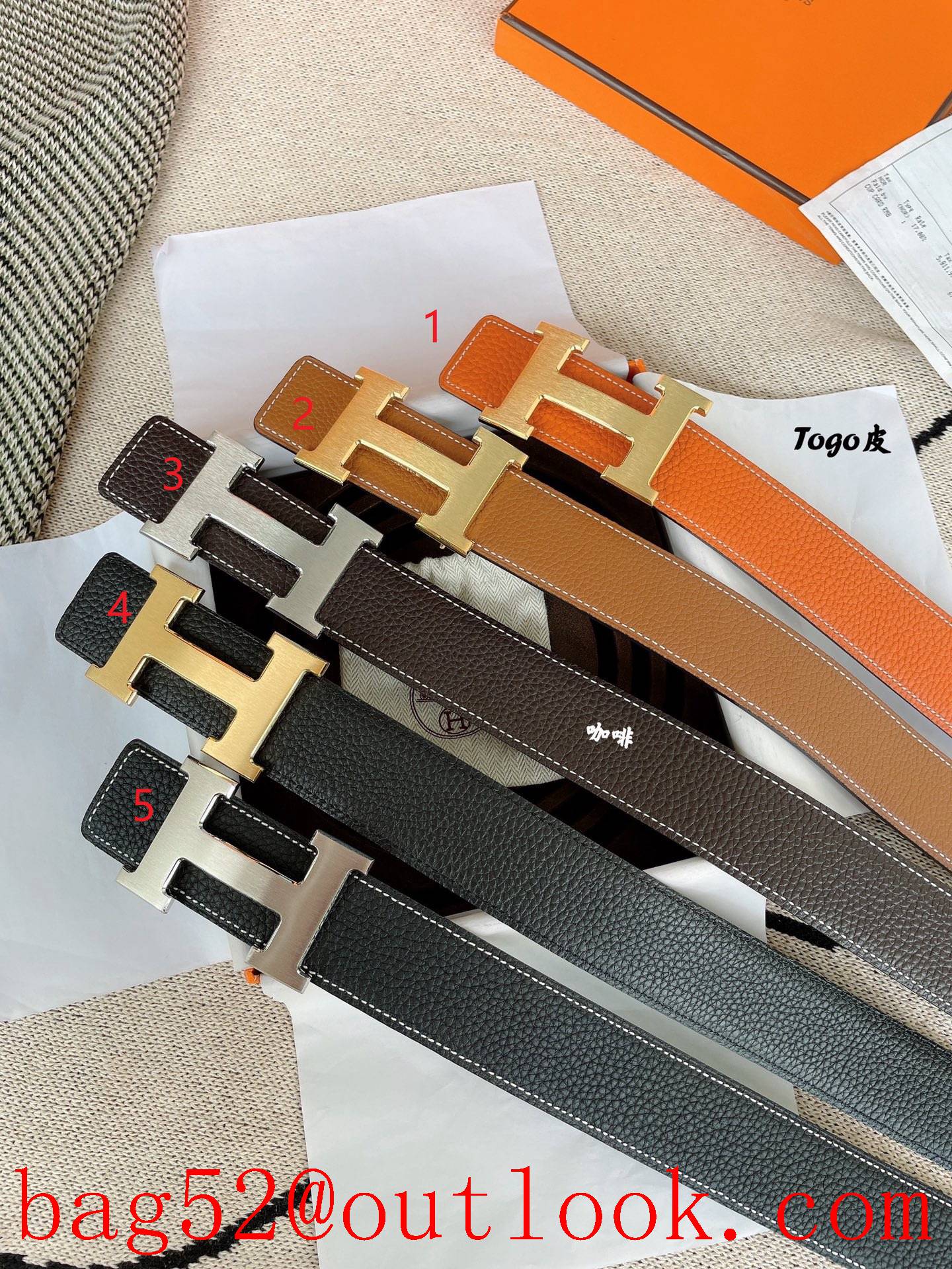 Hermes Raw material Togo leather to create H welding point buckle belt