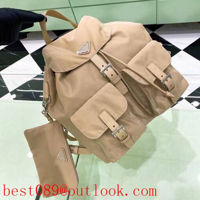 Prada women style nylon backpack apricot parachute fabric bag 3A copy
