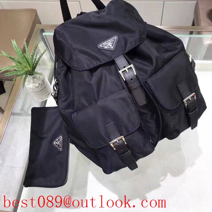 Prada black backpack waterproof sun protection cowhide trim ipad bag 3A copy