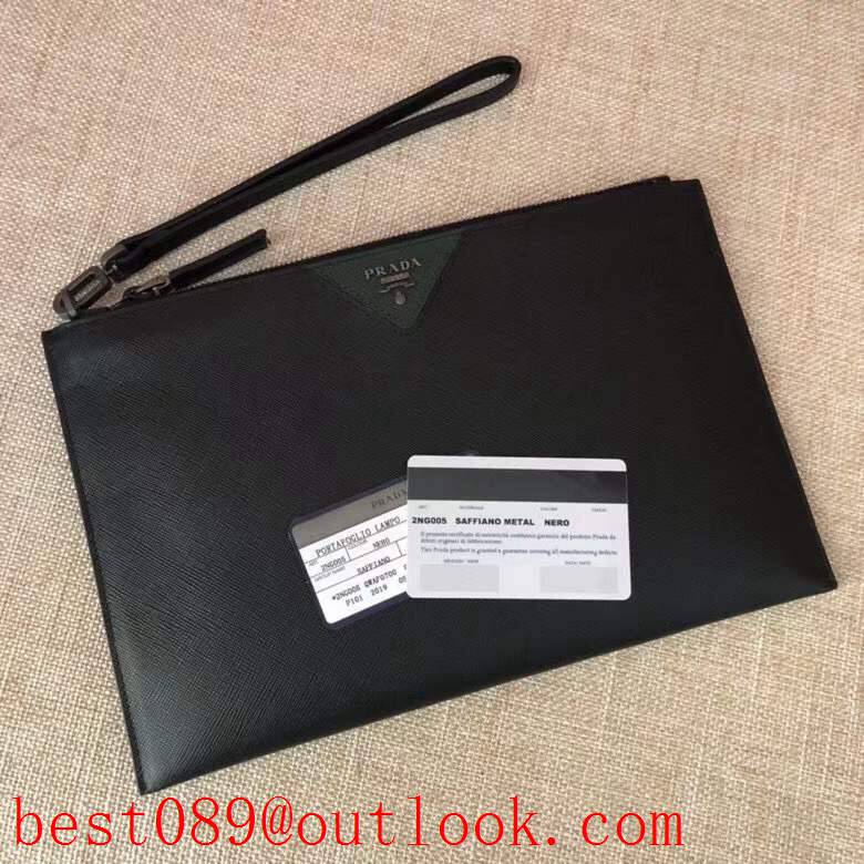 Prada black zipply bagmedium men Imported cross pattern wallet purse card men handbag holder 3A copy