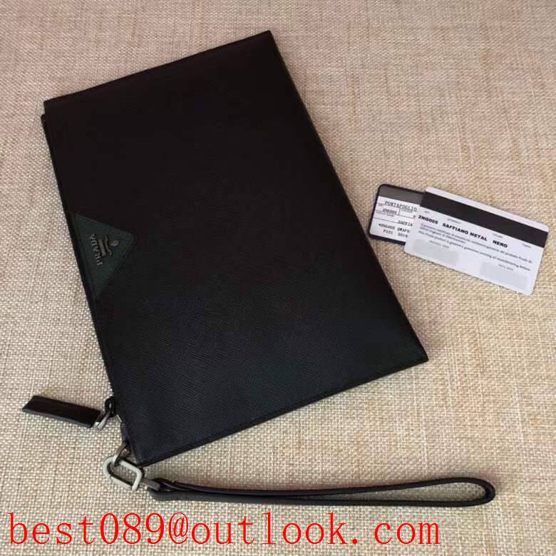 Prada black zipply bagmedium men Imported cross pattern wallet purse card men handbag holder 3A copy