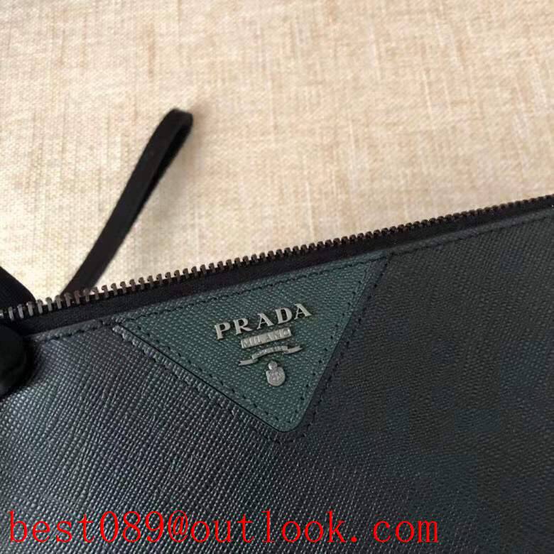 Prada black zipply bagmedium men Imported cross pattern wallet purse card men handbag holder 3A copy