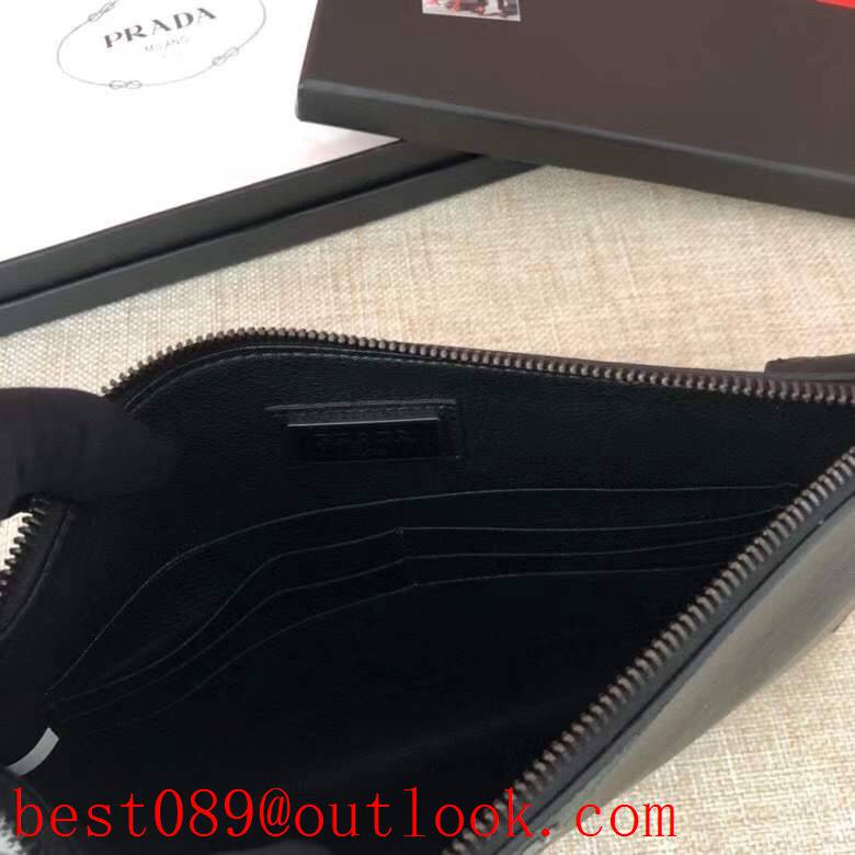 Prada black zipply bagmedium men Imported cross pattern wallet purse card men handbag holder 3A copy