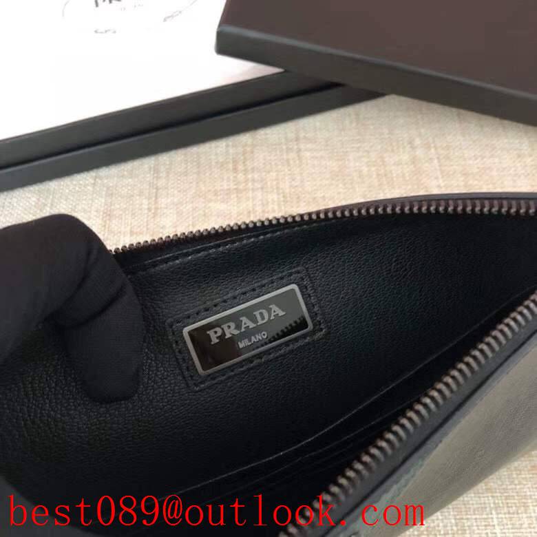 Prada black zipply bagmedium men Imported cross pattern wallet purse card men handbag holder 3A copy