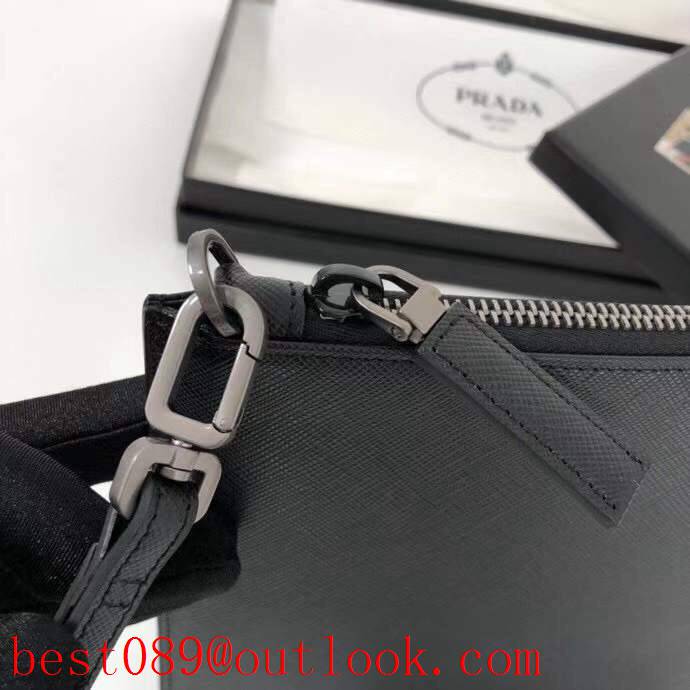 Prada medium men Imported cross pattern black wallet purse card handbag holder zipply bag 3A copy