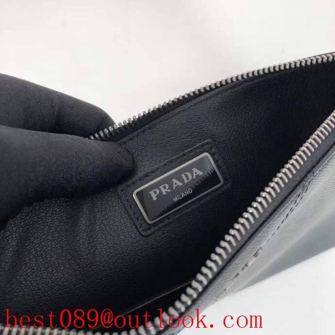 Prada medium men Imported cross pattern black wallet purse card handbag holder zipply bag 3A copy