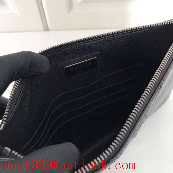 Prada medium men Imported cross pattern black wallet purse card handbag holder zipply bag 3A copy