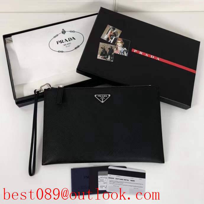 Prada black medium Imported cross pattern wallet purse card men handbag holder zipply bag 3A copy