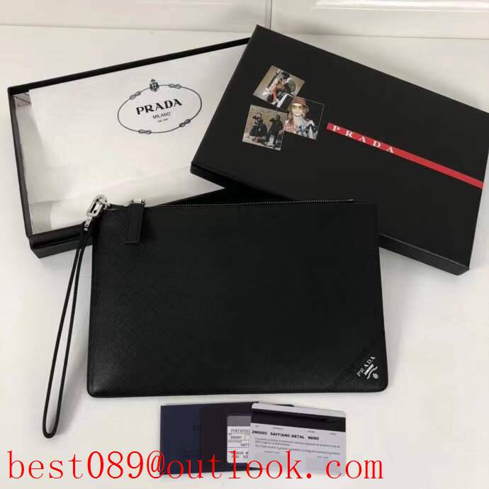 Prada black medium men Imported cross pattern wallet purse card handbag holder zipply bag 3A copy