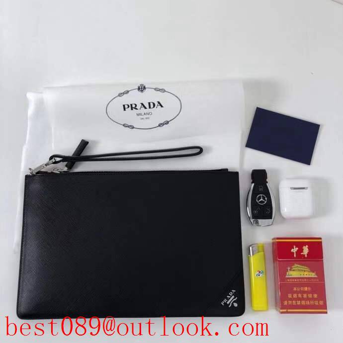 Prada black medium men Imported cross pattern wallet purse card handbag holder zipply bag 3A copy