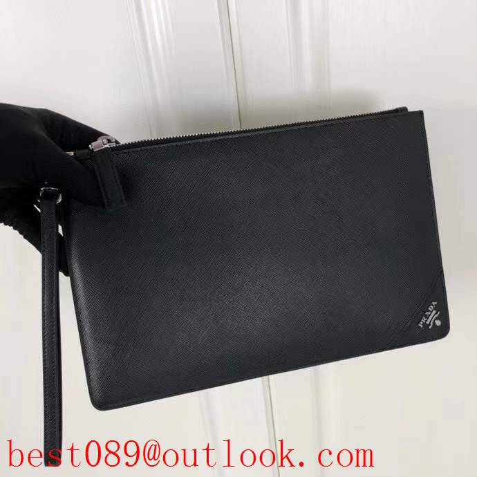 Prada black medium men Imported cross pattern wallet purse card handbag holder zipply bag 3A copy