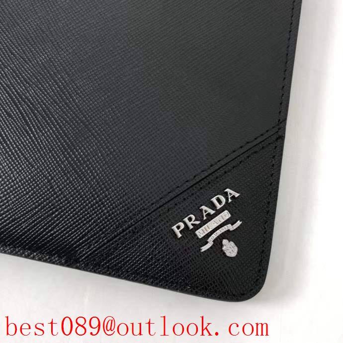 Prada black medium men Imported cross pattern wallet purse card handbag holder zipply bag 3A copy