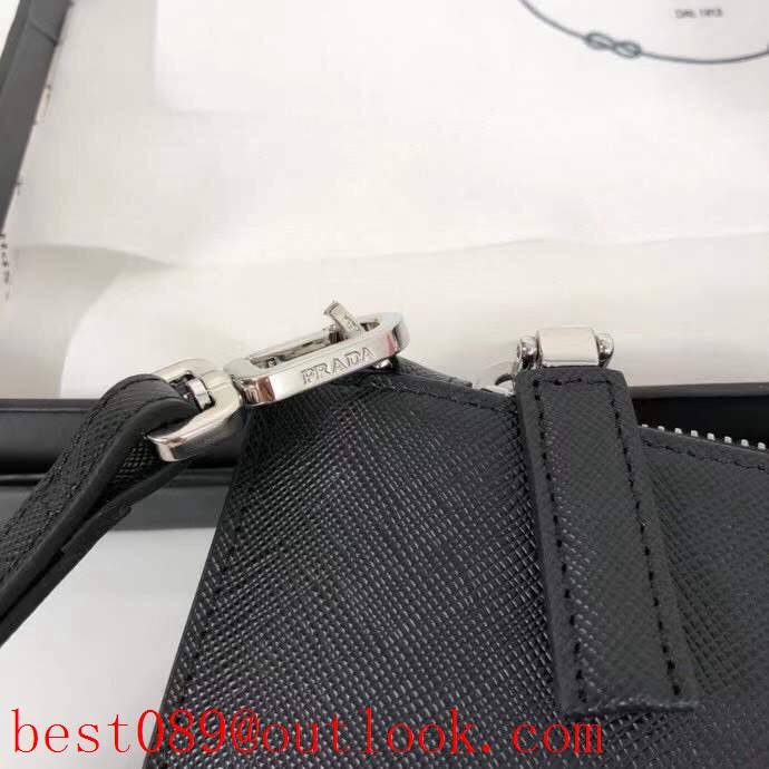 Prada black medium men Imported cross pattern wallet purse card handbag holder zipply bag 3A copy