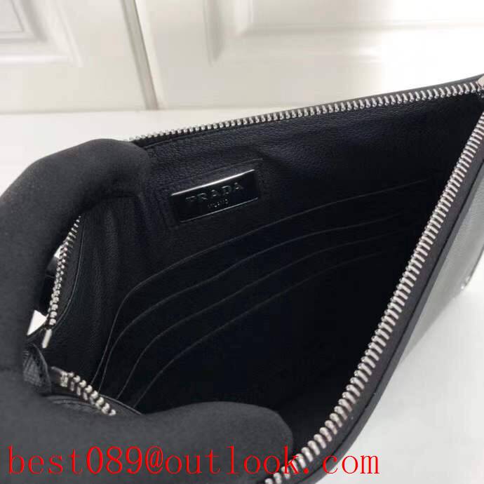 Prada black medium men Imported cross pattern wallet purse card handbag holder zipply bag 3A copy